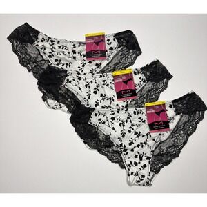 Maidenform Comfort Devotion Tanga Panties 40159 Black White Floral Print M/6 3PK